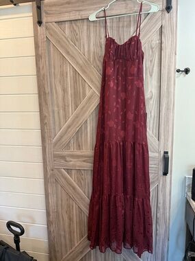 Lulu's Wine Red Floral Maxi Dress with Spaghetti Straps